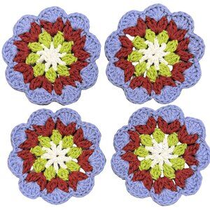 Crochet Coaster, Set of 4, 100% Cotton, Retro Granny Square Inspired
